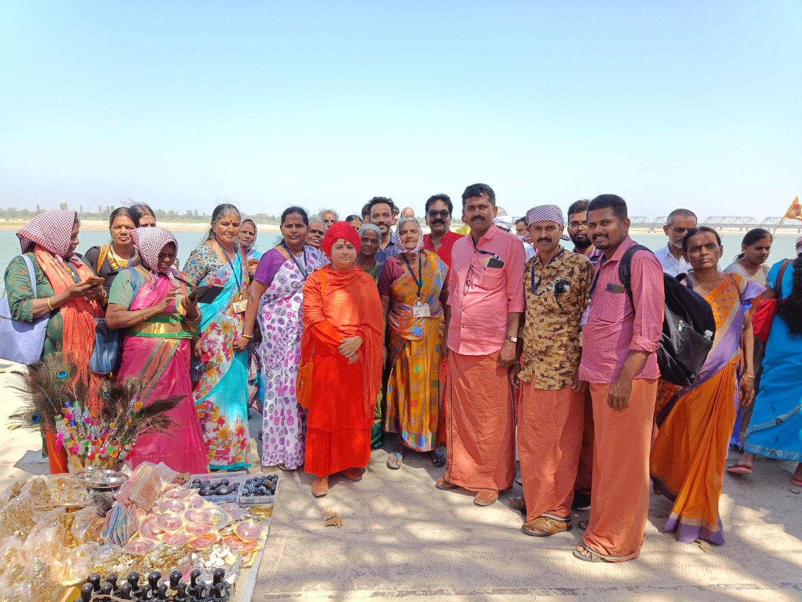 Pilgrims at Sacred Ganga Bank with Saint