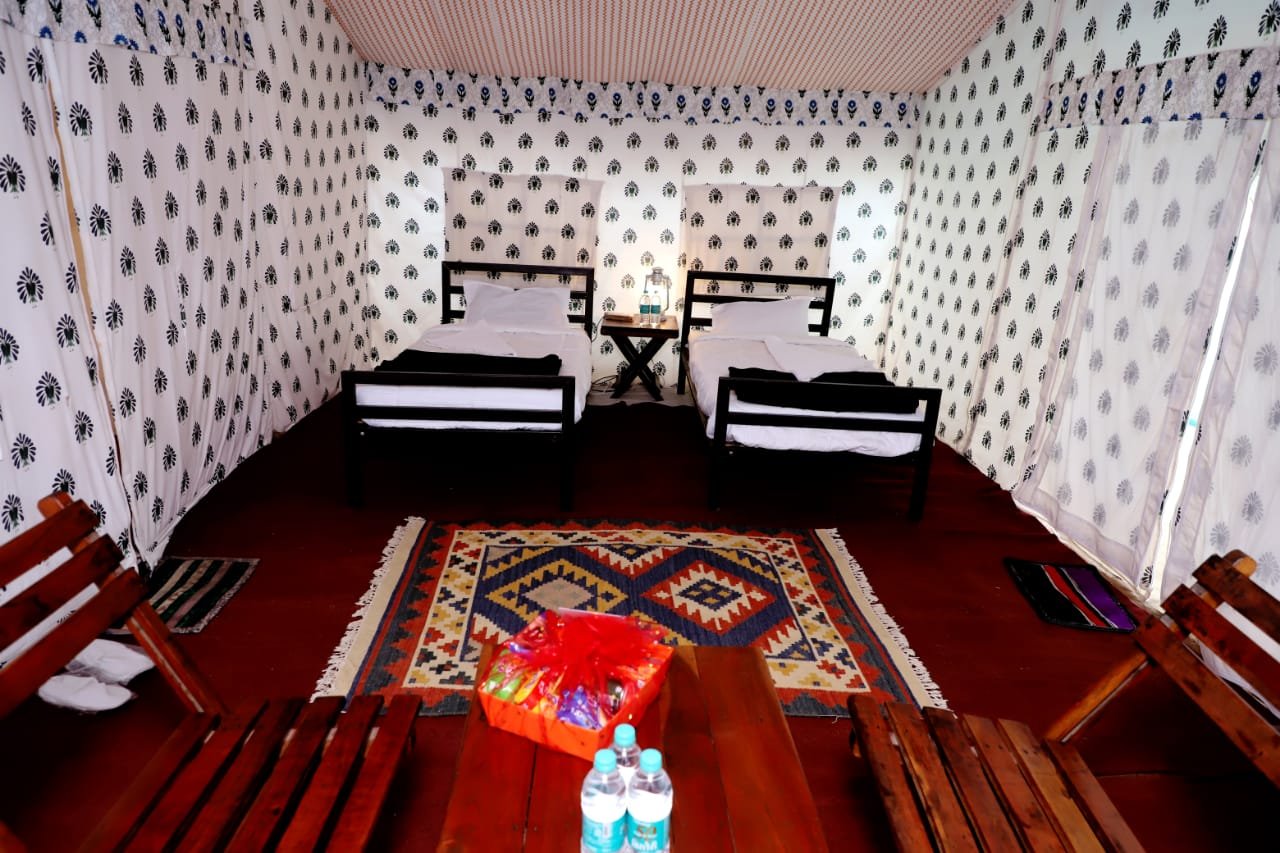 Kumbh Mela Luxury Swiss Cottage Tent Interior